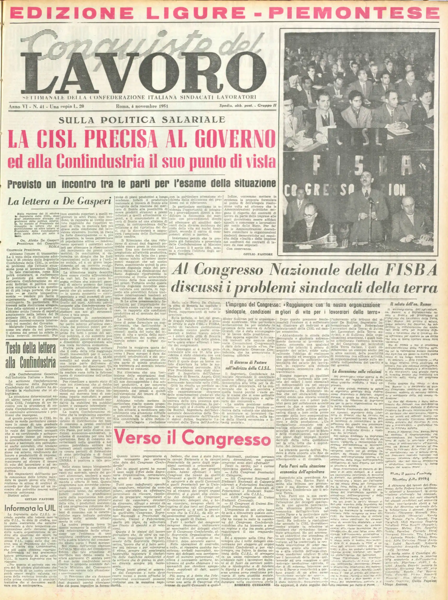 Conquiste del Lavoro del 04/11/1951 N. 41 Anno 4