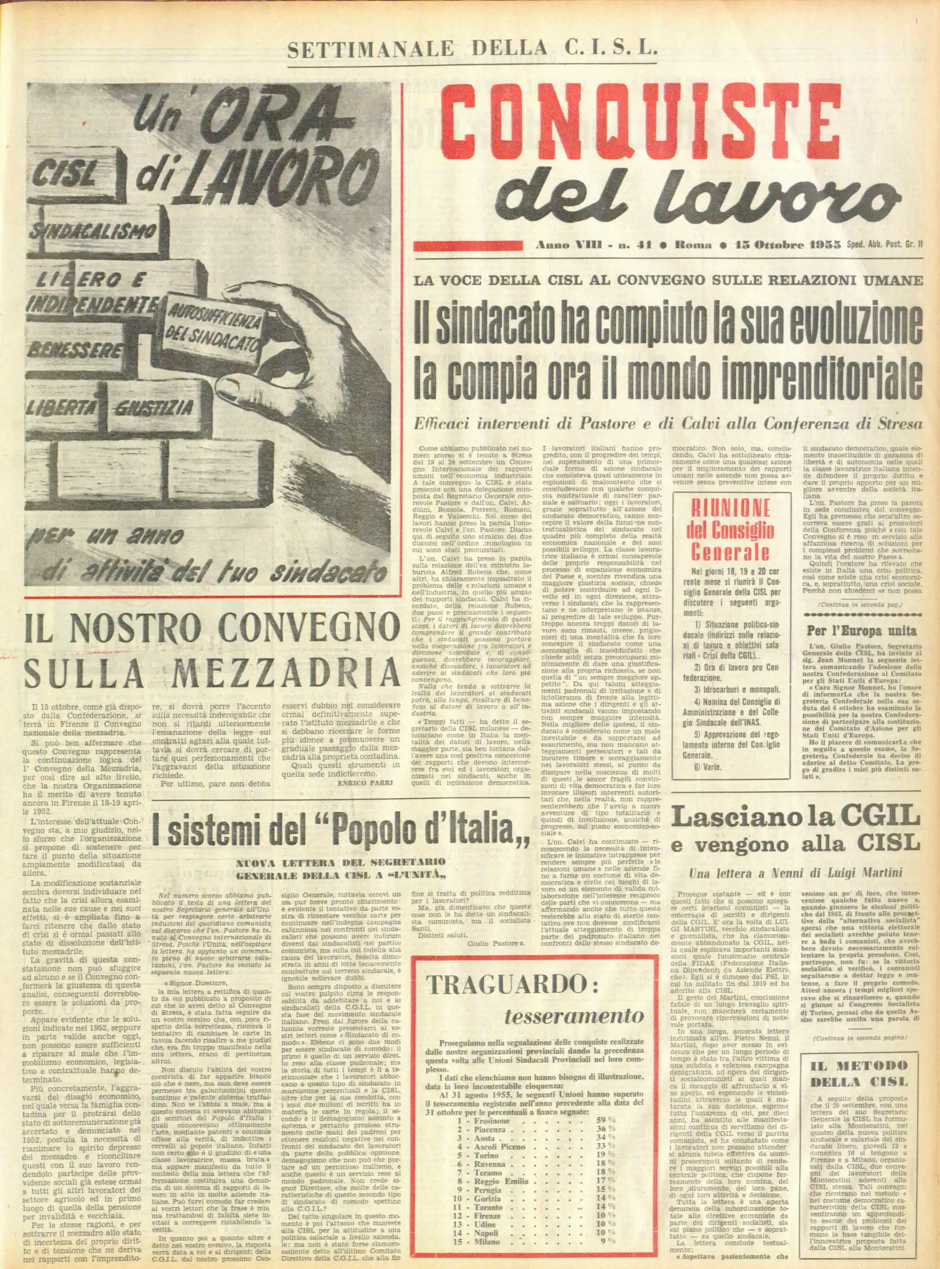 Conquiste del Lavoro del 15/10/1955 N. 41 Anno 8