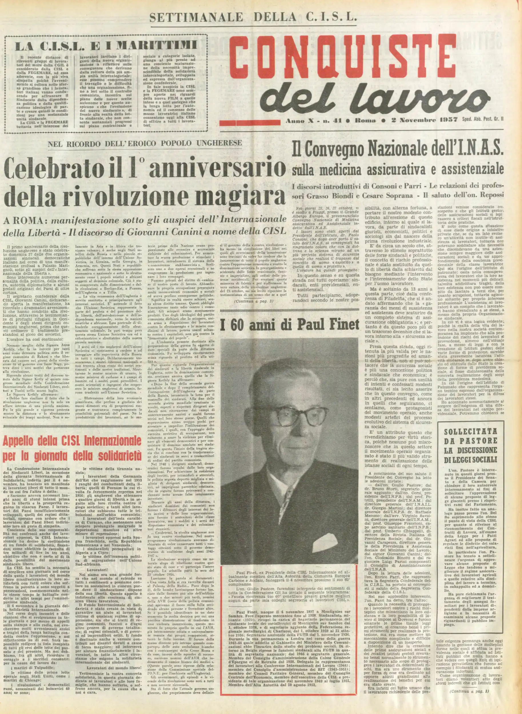 Conquiste del Lavoro del 02/11/1957 N. 41 Anno 10