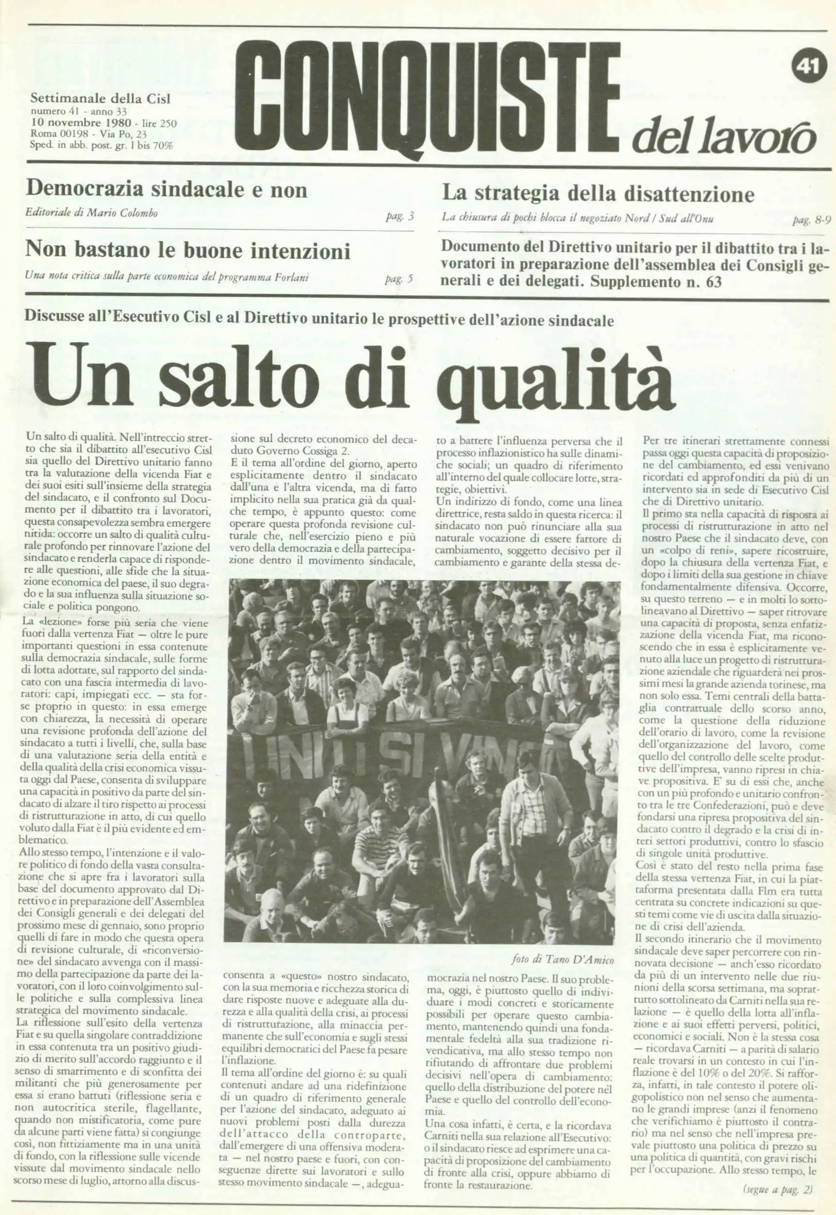 Conquiste del Lavoro del 10/11/1980 N. 41 Anno 33