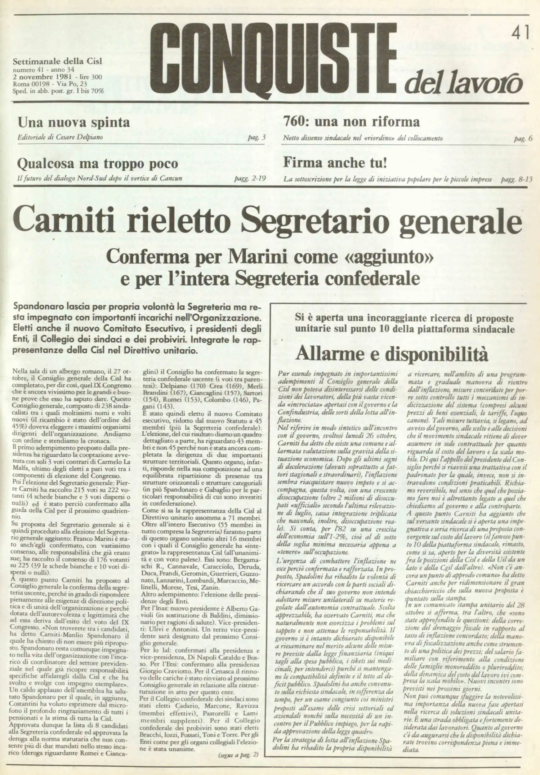 Conquiste del Lavoro del 02/11/1981 N. 41 Anno 34