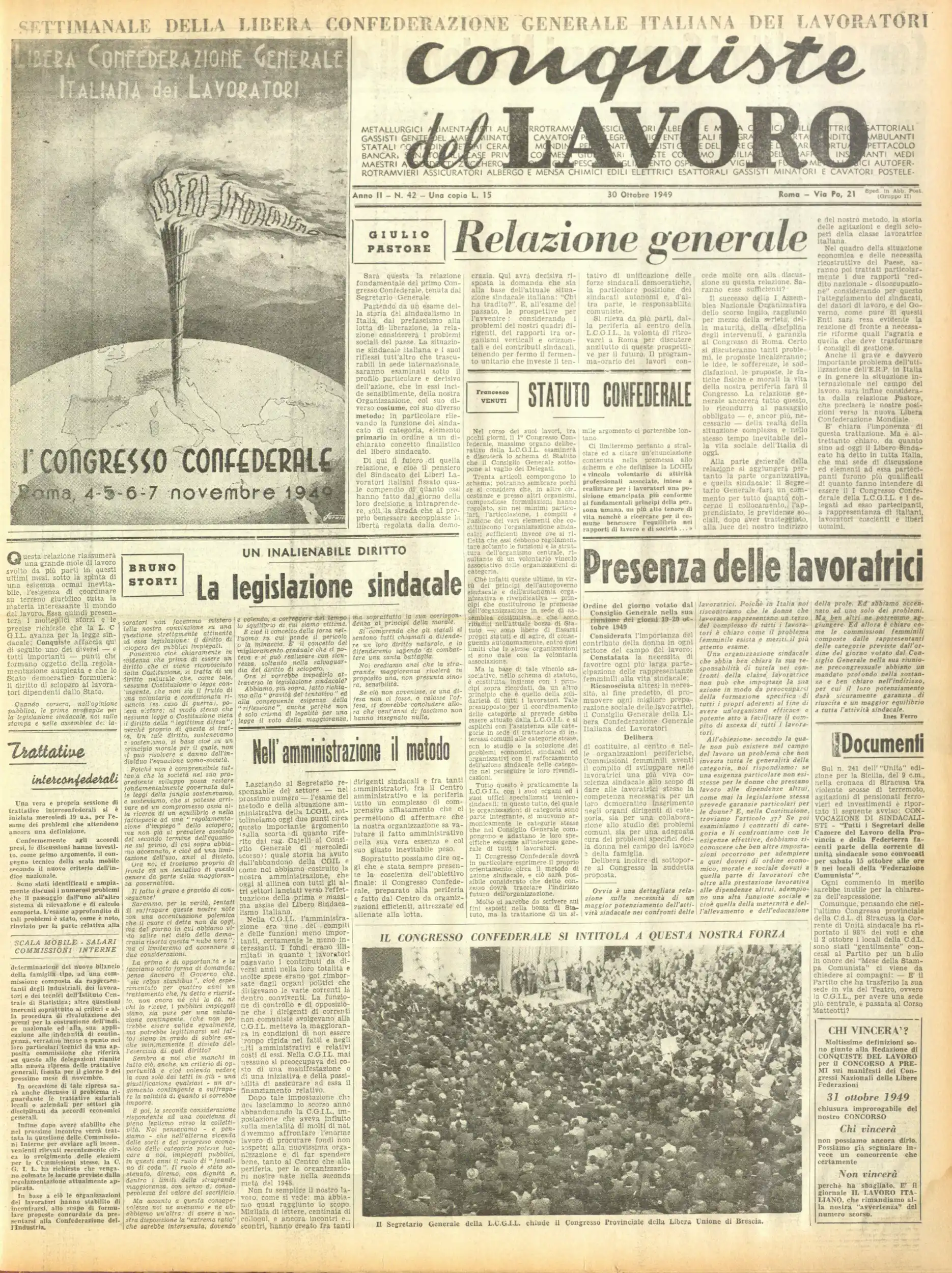 Conquiste del Lavoro del 30/10/1949 N. 42 Anno 2