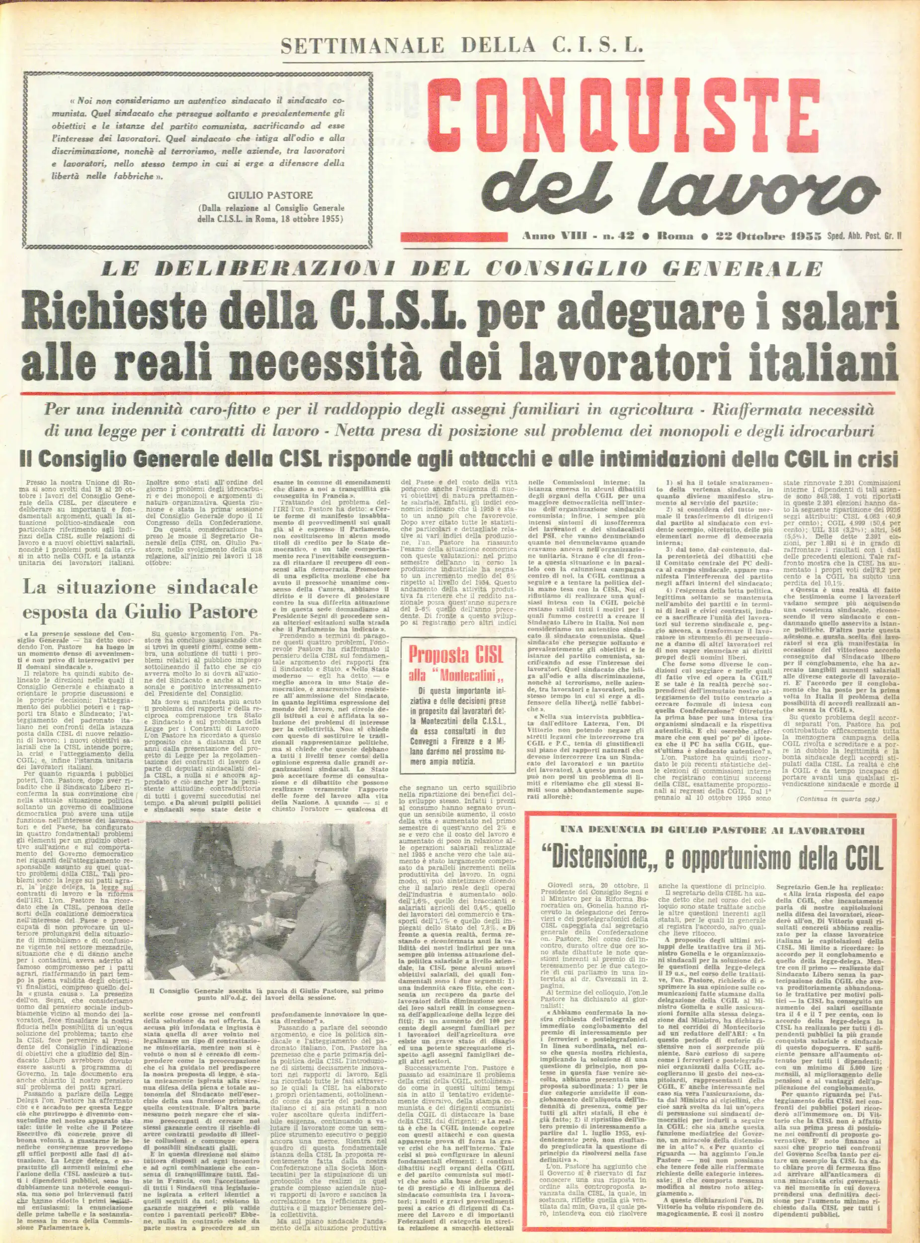 Conquiste del Lavoro del 22/10/1955 N. 42 Anno 8