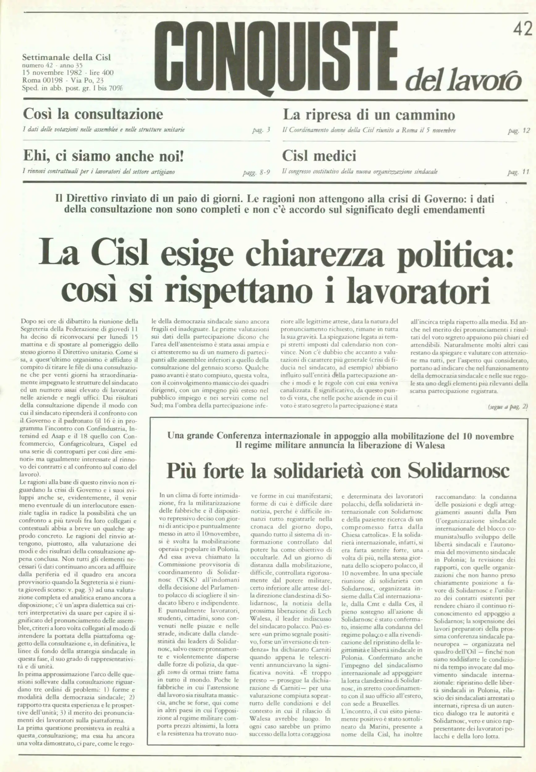 Conquiste del Lavoro del 15/11/1982 N. 42 Anno 35