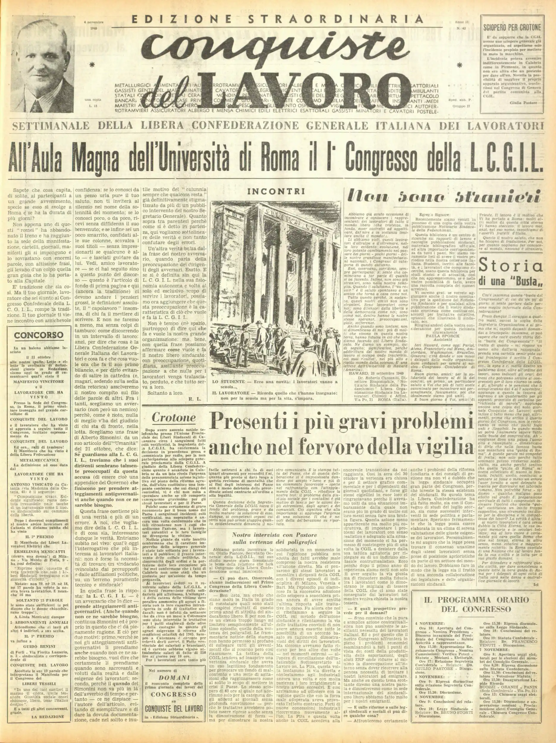 Conquiste del Lavoro del 04/11/1949 N. 43 Anno 2