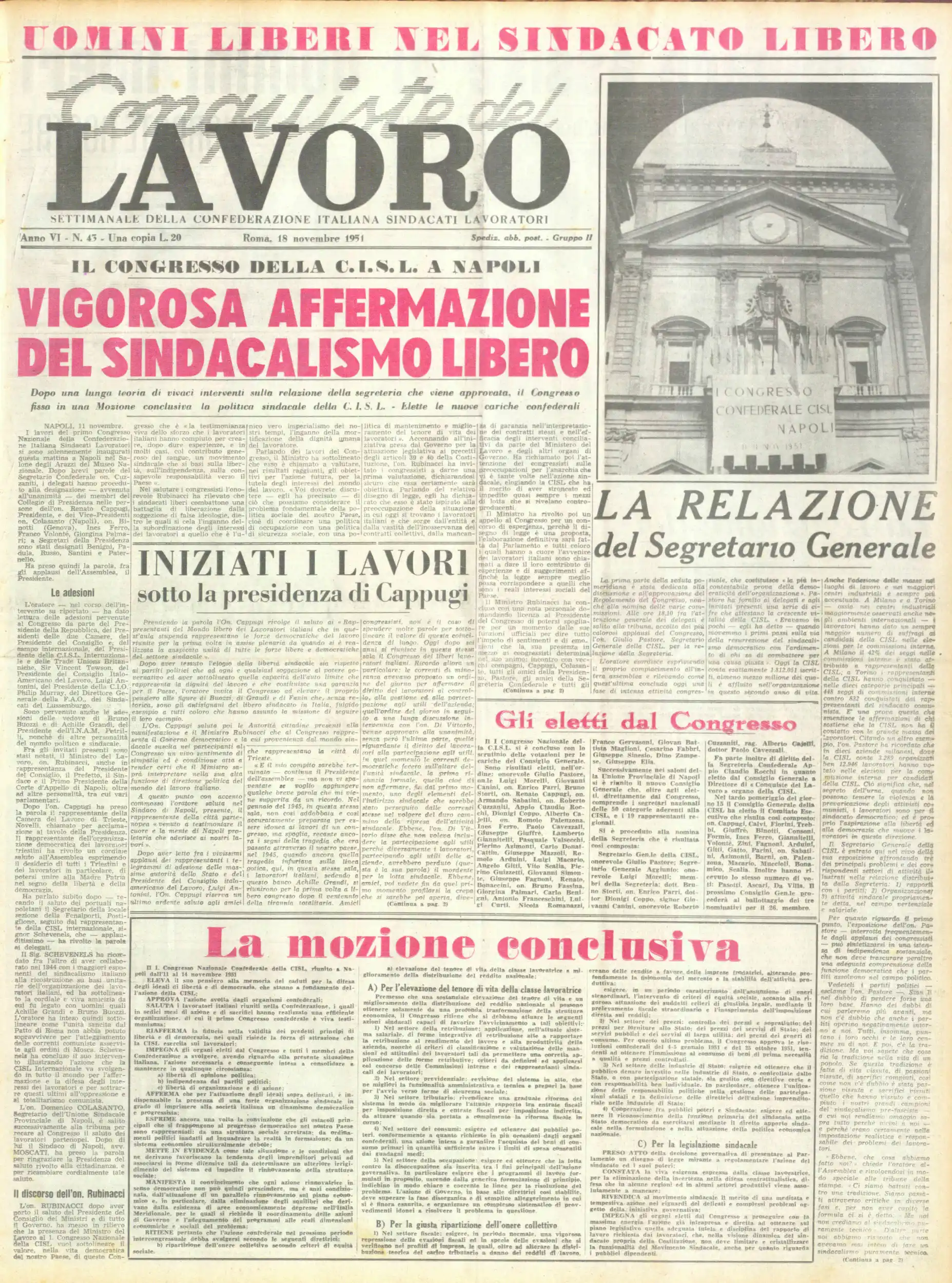 Conquiste del Lavoro del 15/11/1951 N. 43 Anno 4