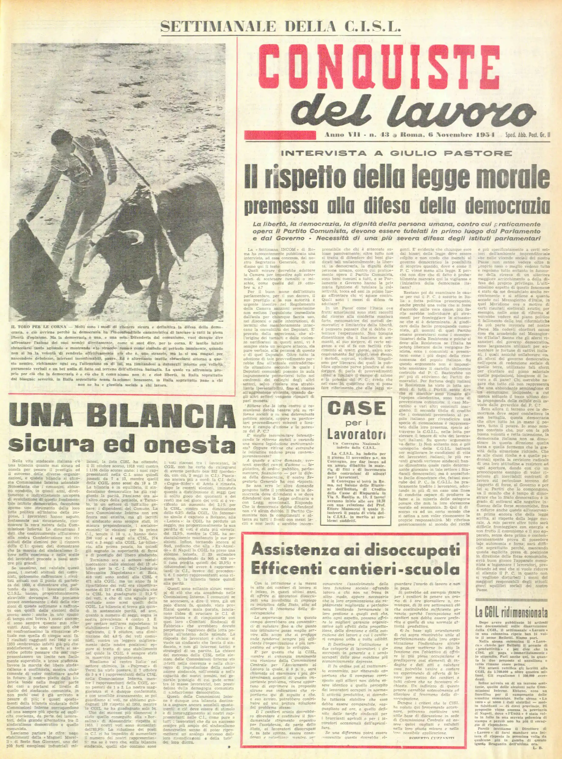 Conquiste del Lavoro del 06/11/1954 N. 43 Anno 7