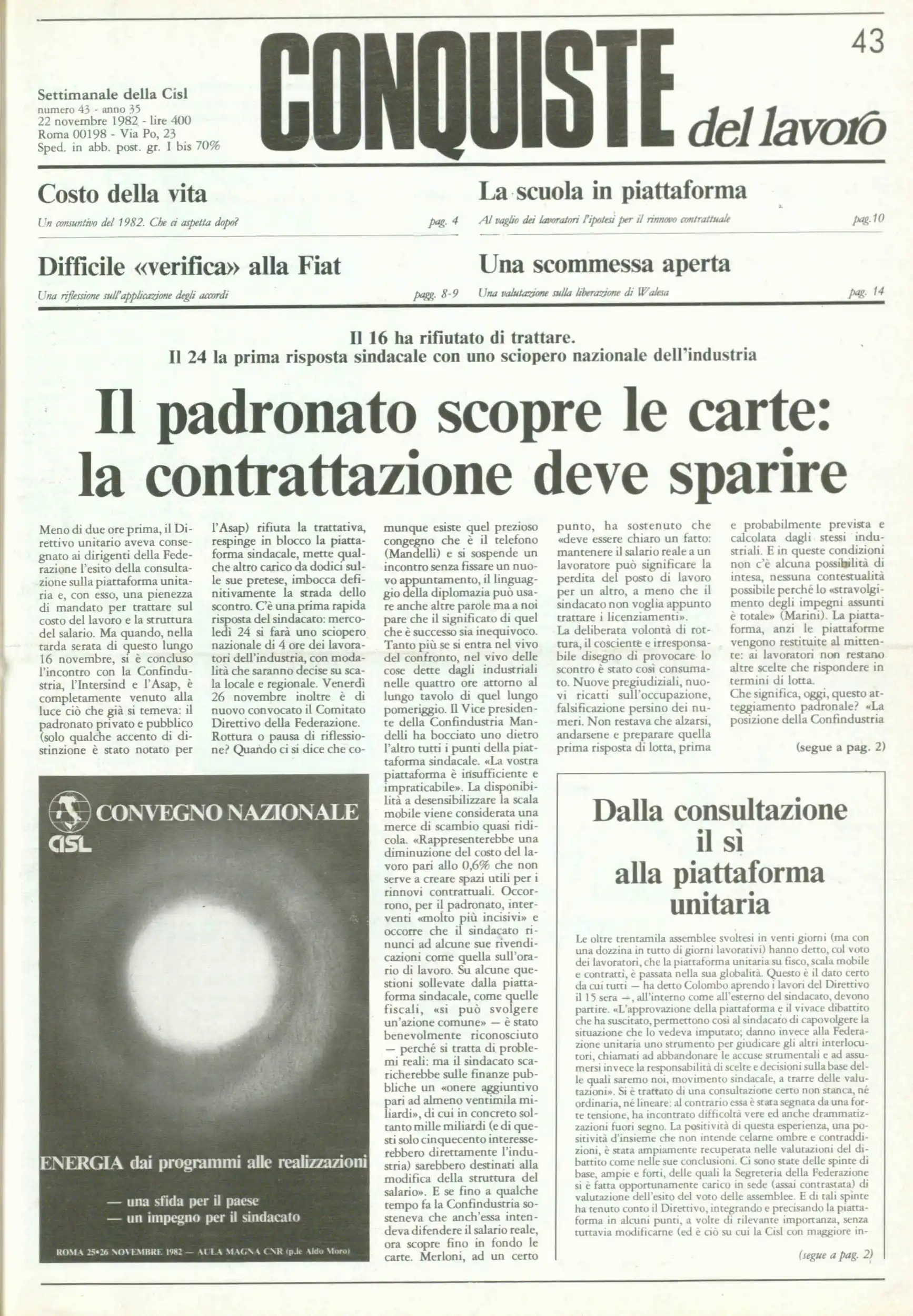 Conquiste del Lavoro del 22/11/1982 N. 43 Anno 35