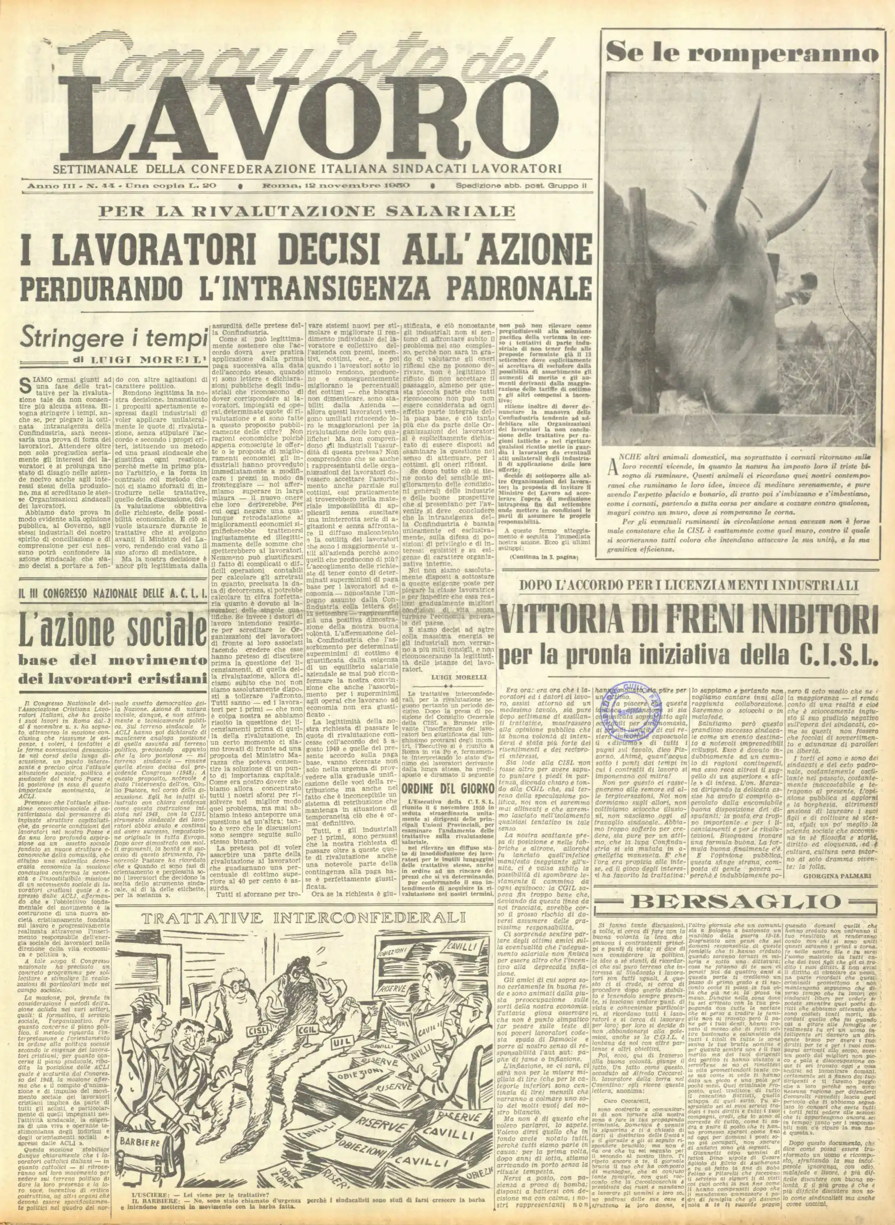 Conquiste del Lavoro del 12/11/1950 N. 44 Anno 3