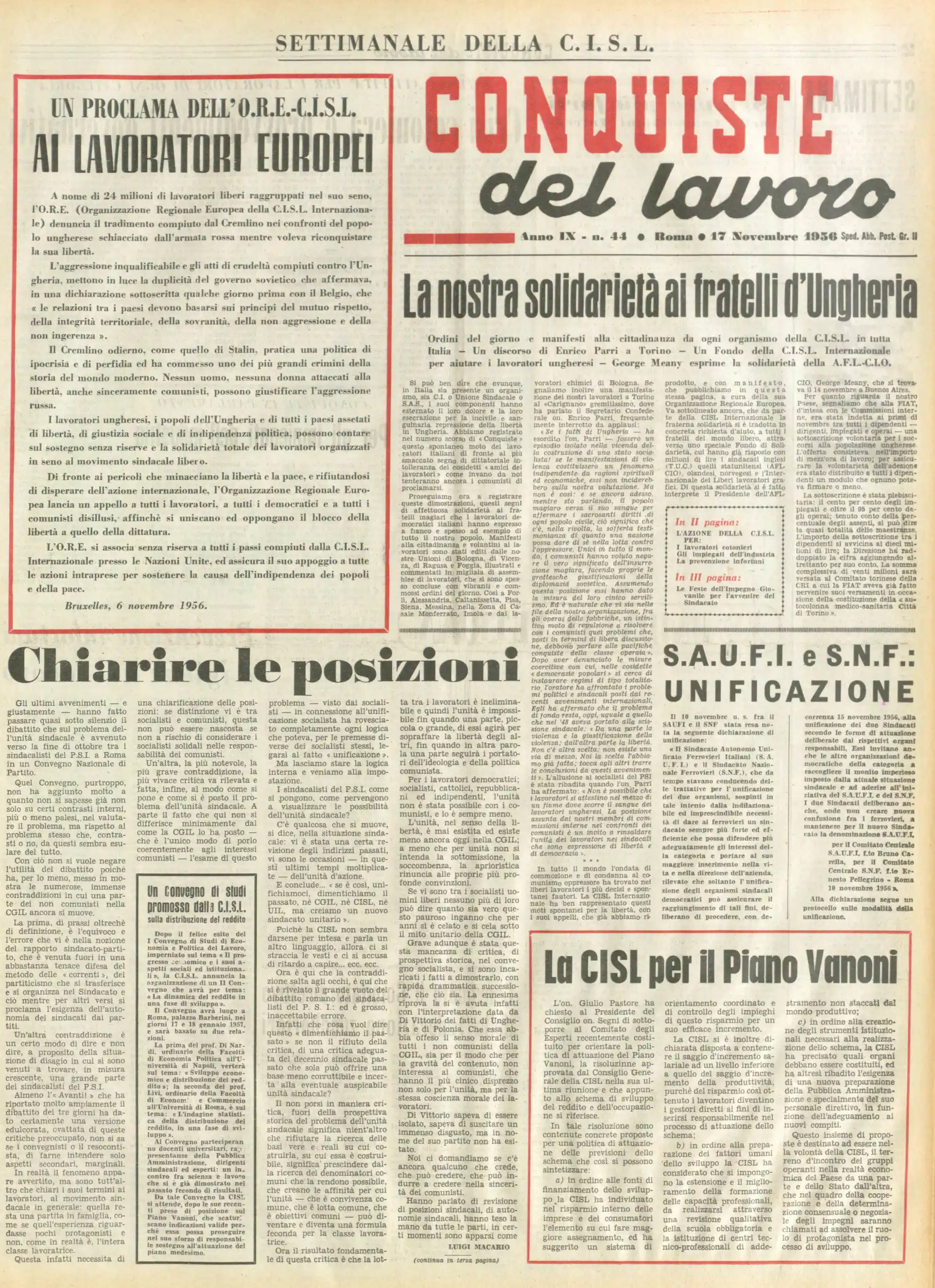 Conquiste del Lavoro del 17/11/1956 N. 44 Anno 9