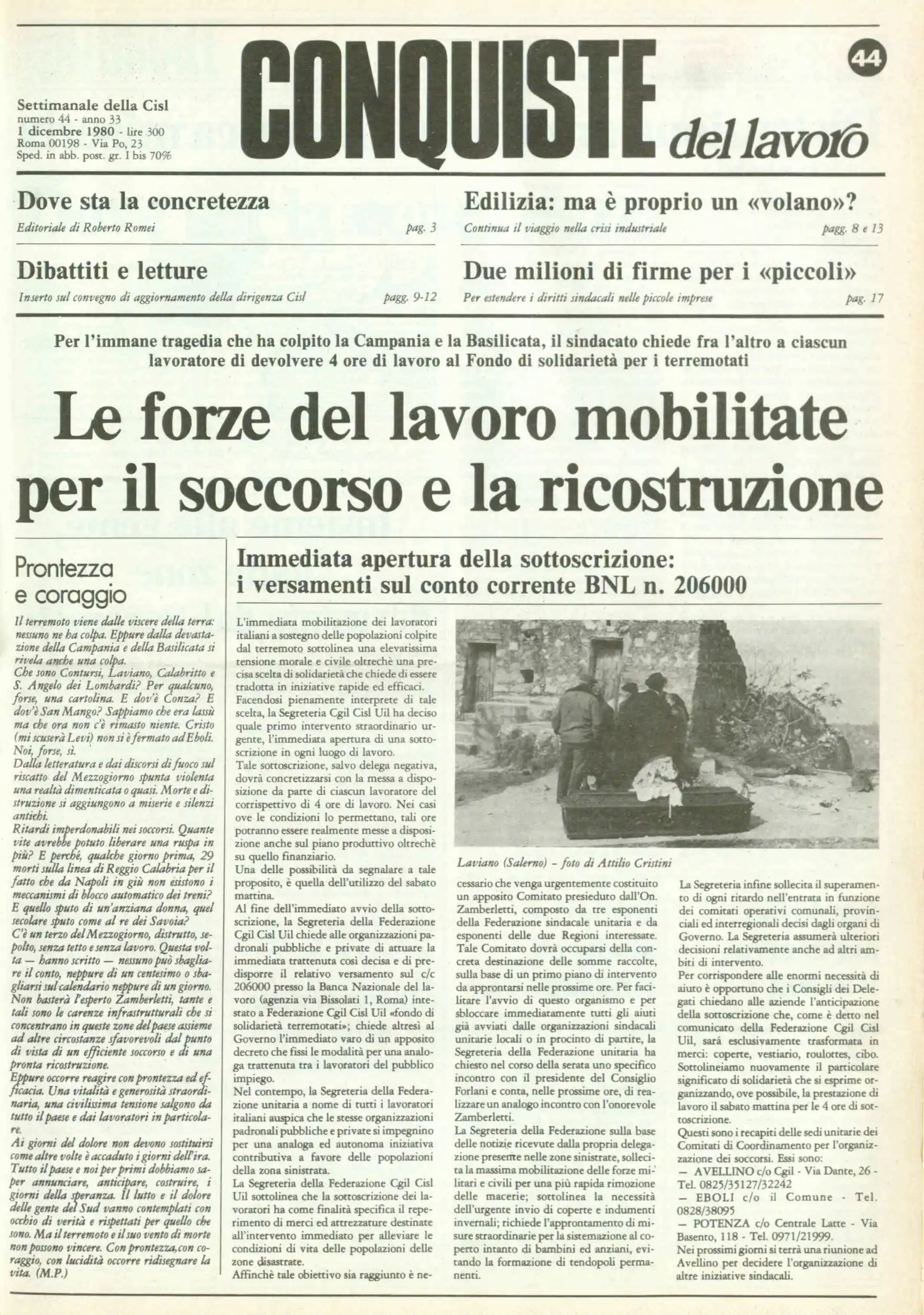 Conquiste del Lavoro del 01/12/1980 N. 44 Anno 33