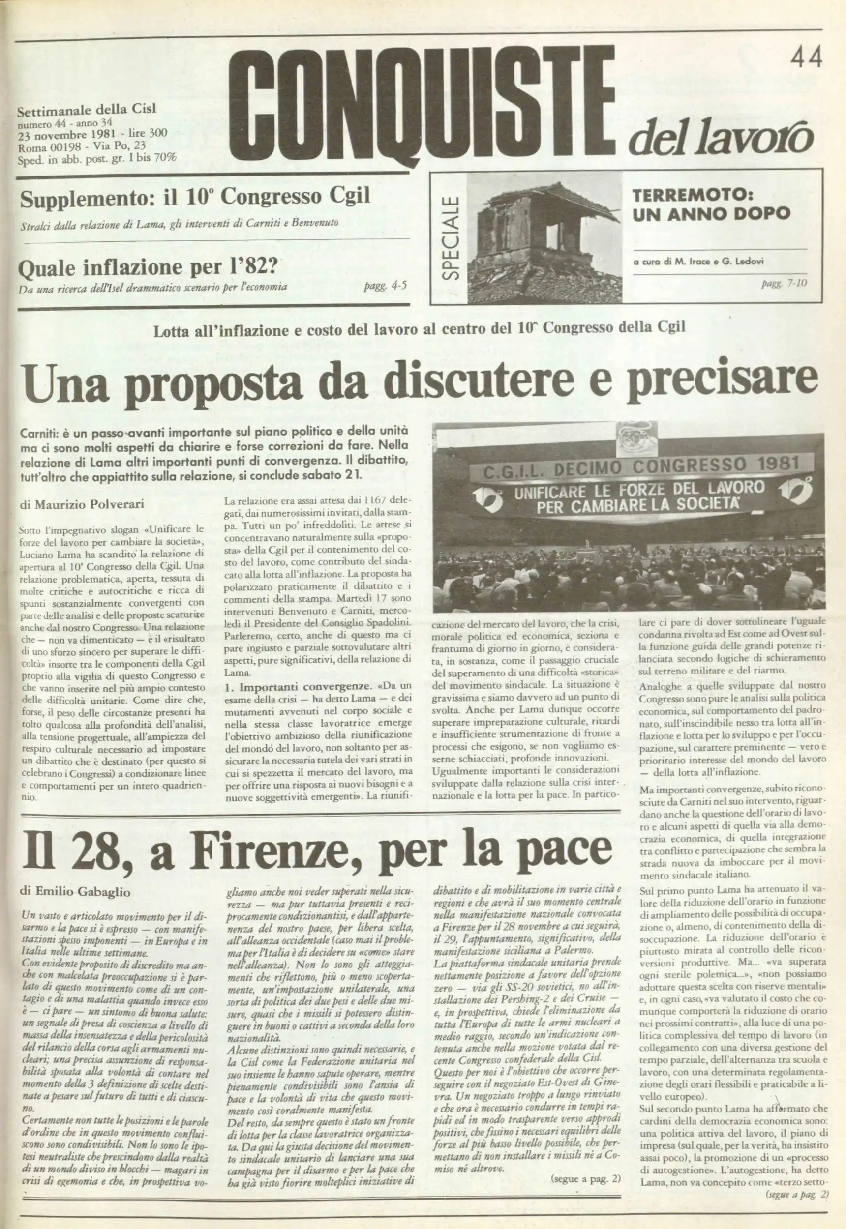 Conquiste del Lavoro del 23/11/1981 N. 44 Anno 34