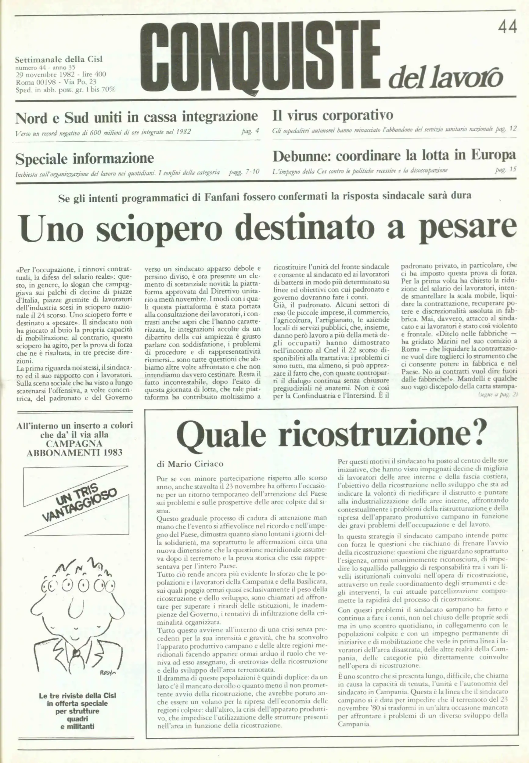 Conquiste del Lavoro del 29/11/1982 N. 44 Anno 35