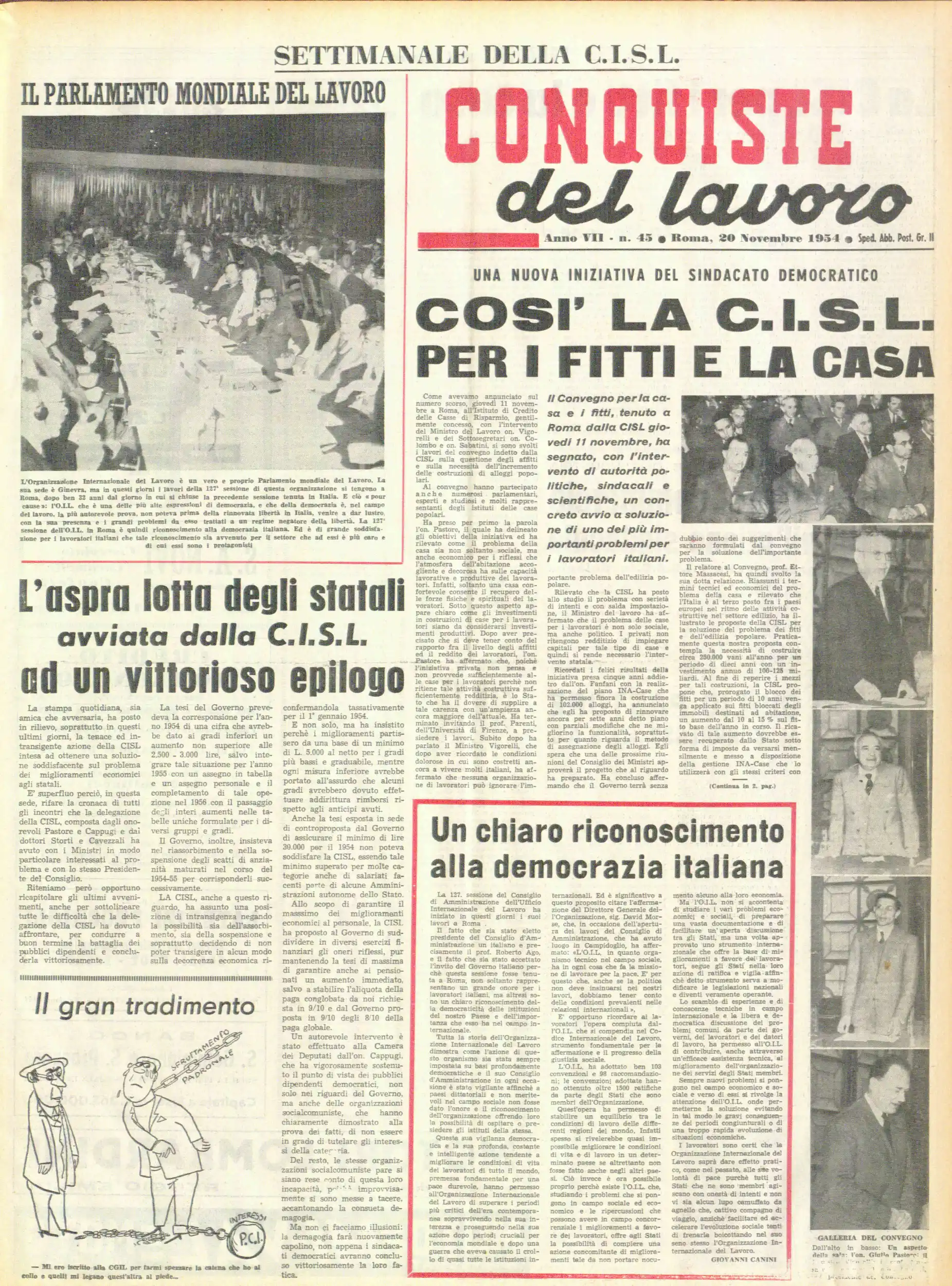 Conquiste del Lavoro del 20/11/1954 N. 45 Anno 7