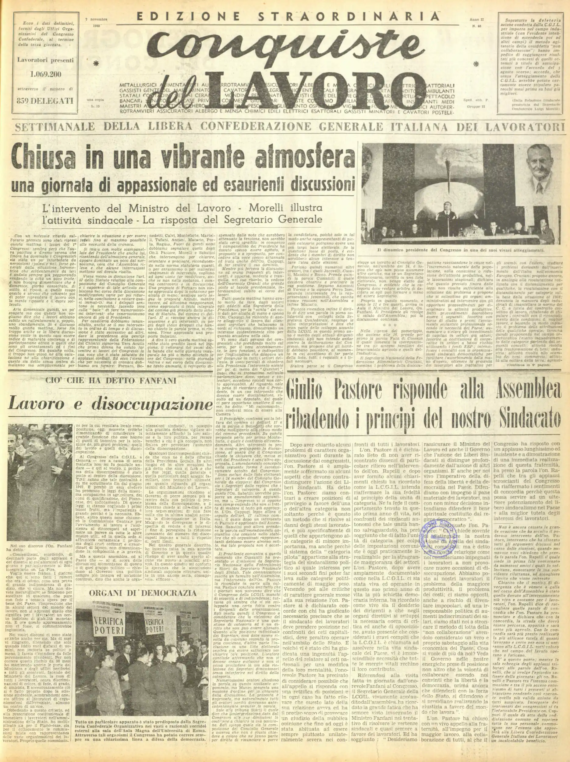 Conquiste del Lavoro del 07/11/1949 N. 46 Anno 2