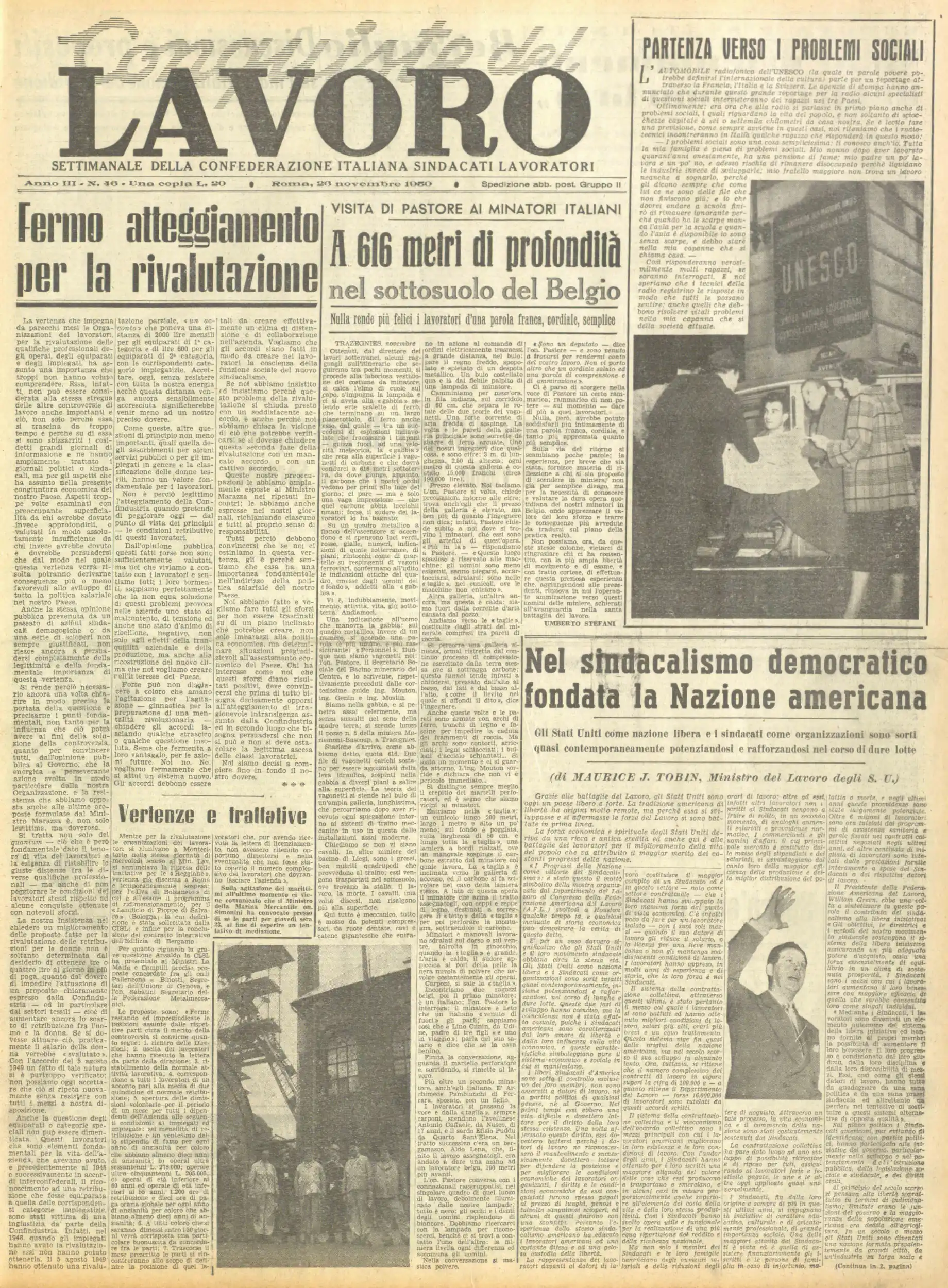 Conquiste del Lavoro del 26/11/1950 N. 46 Anno 3