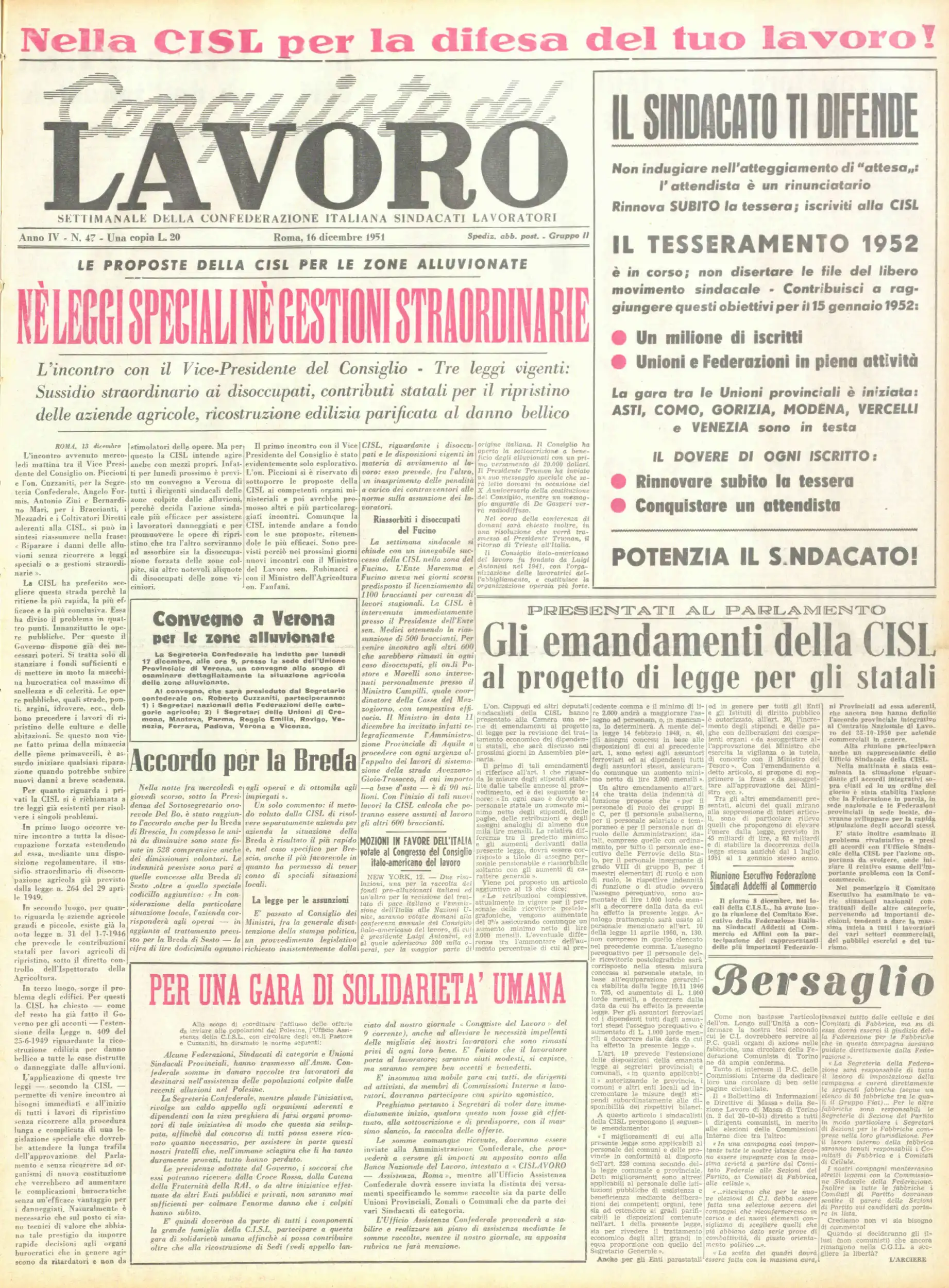 Conquiste del Lavoro del 16/12/1951 N. 47 Anno 4