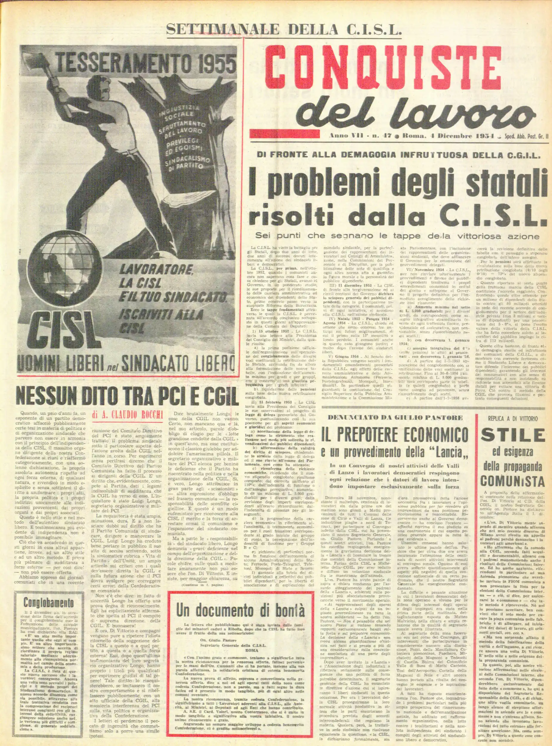 Conquiste del Lavoro del 01/12/1954 N. 47 Anno 7