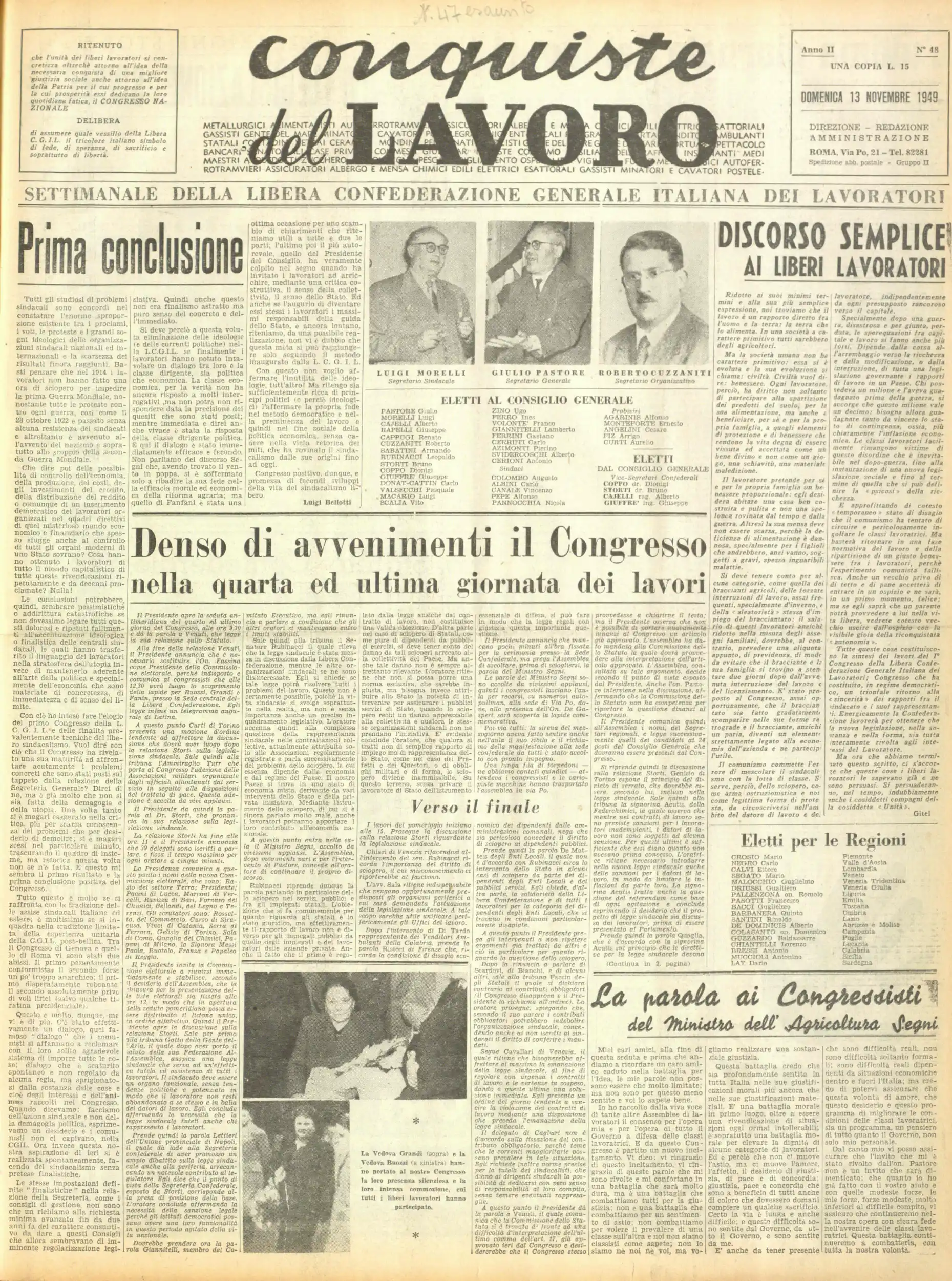 Conquiste del Lavoro del 13/11/1949 N. 48 Anno 2