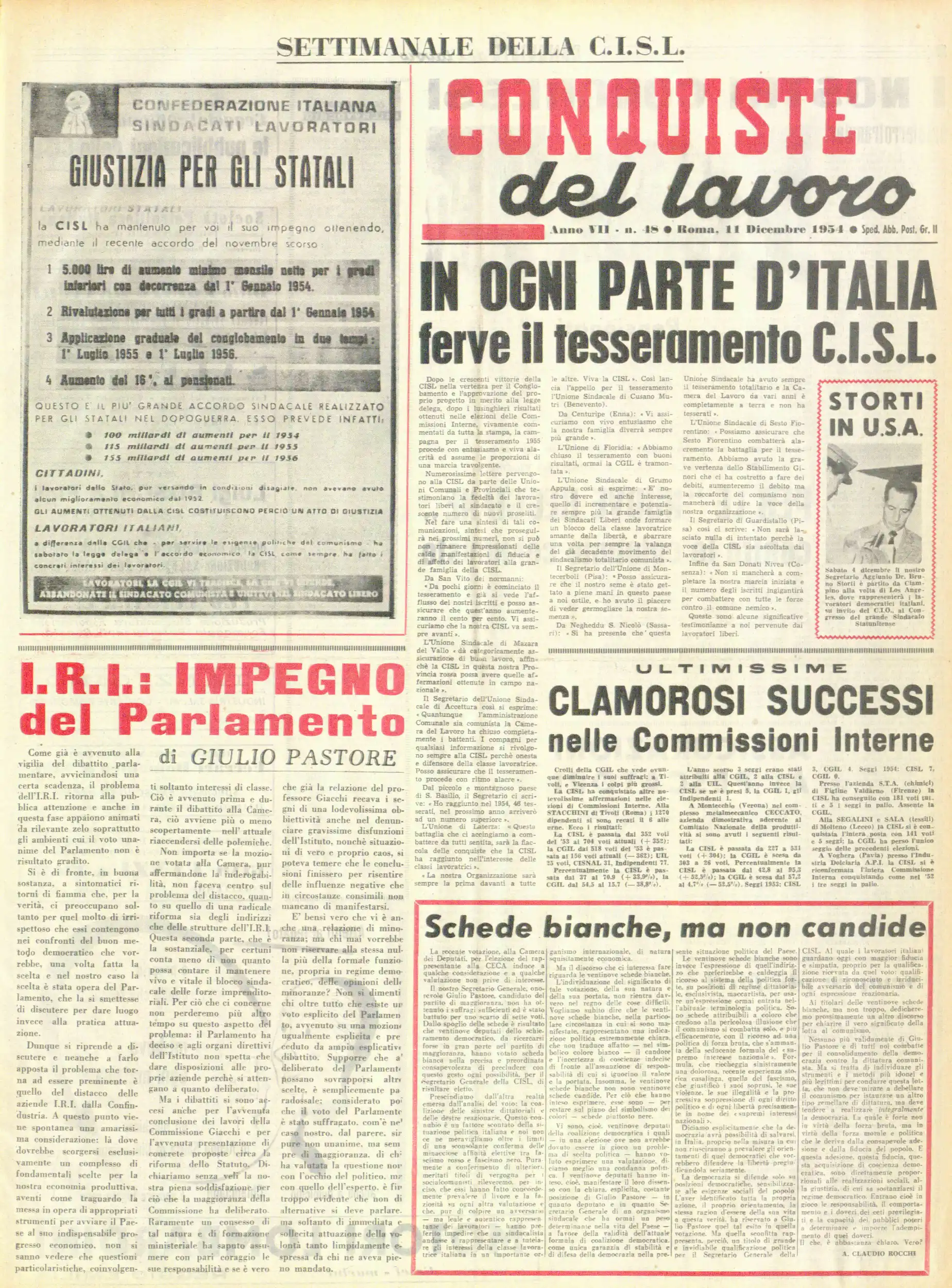 Conquiste del Lavoro del 11/12/1954 N. 48 Anno 7
