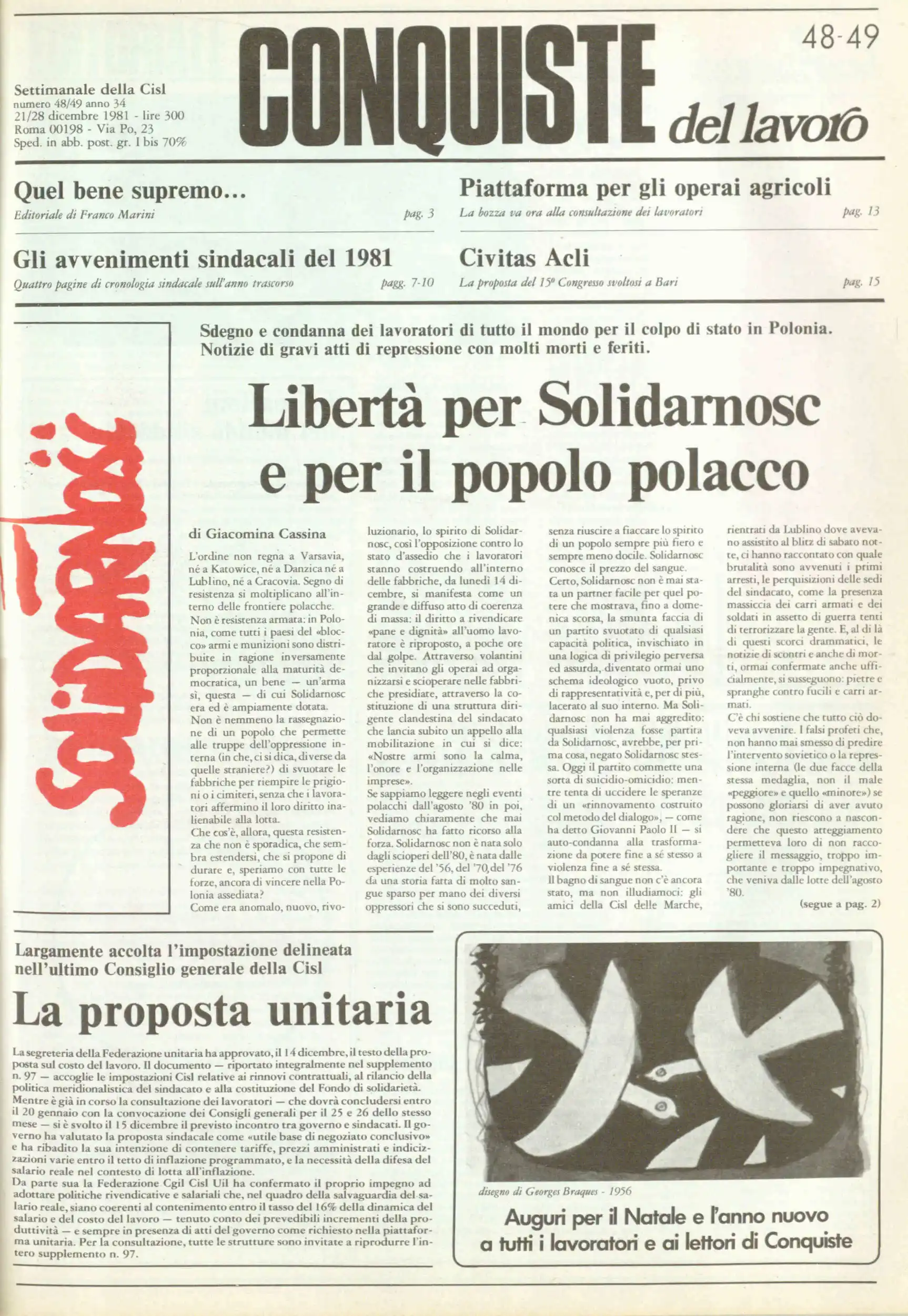 Conquiste del Lavoro del 21/12/1981 N. 48-49 Anno 34