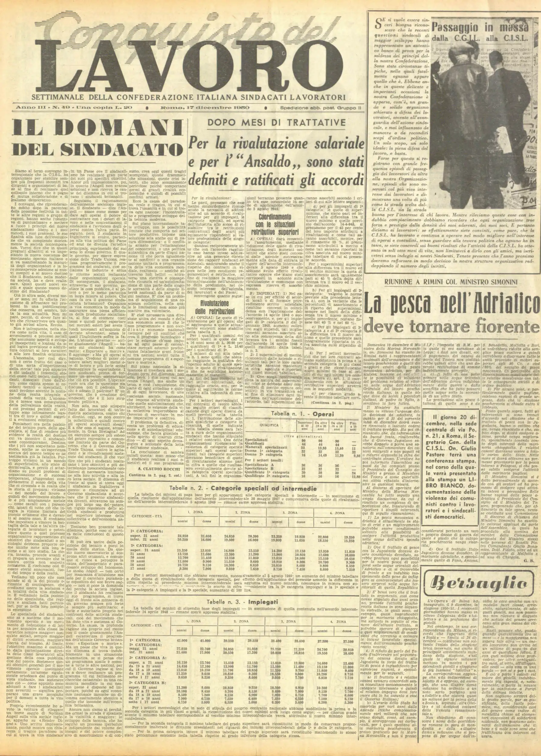 Conquiste del Lavoro del 17/12/1950 N. 49 Anno 3