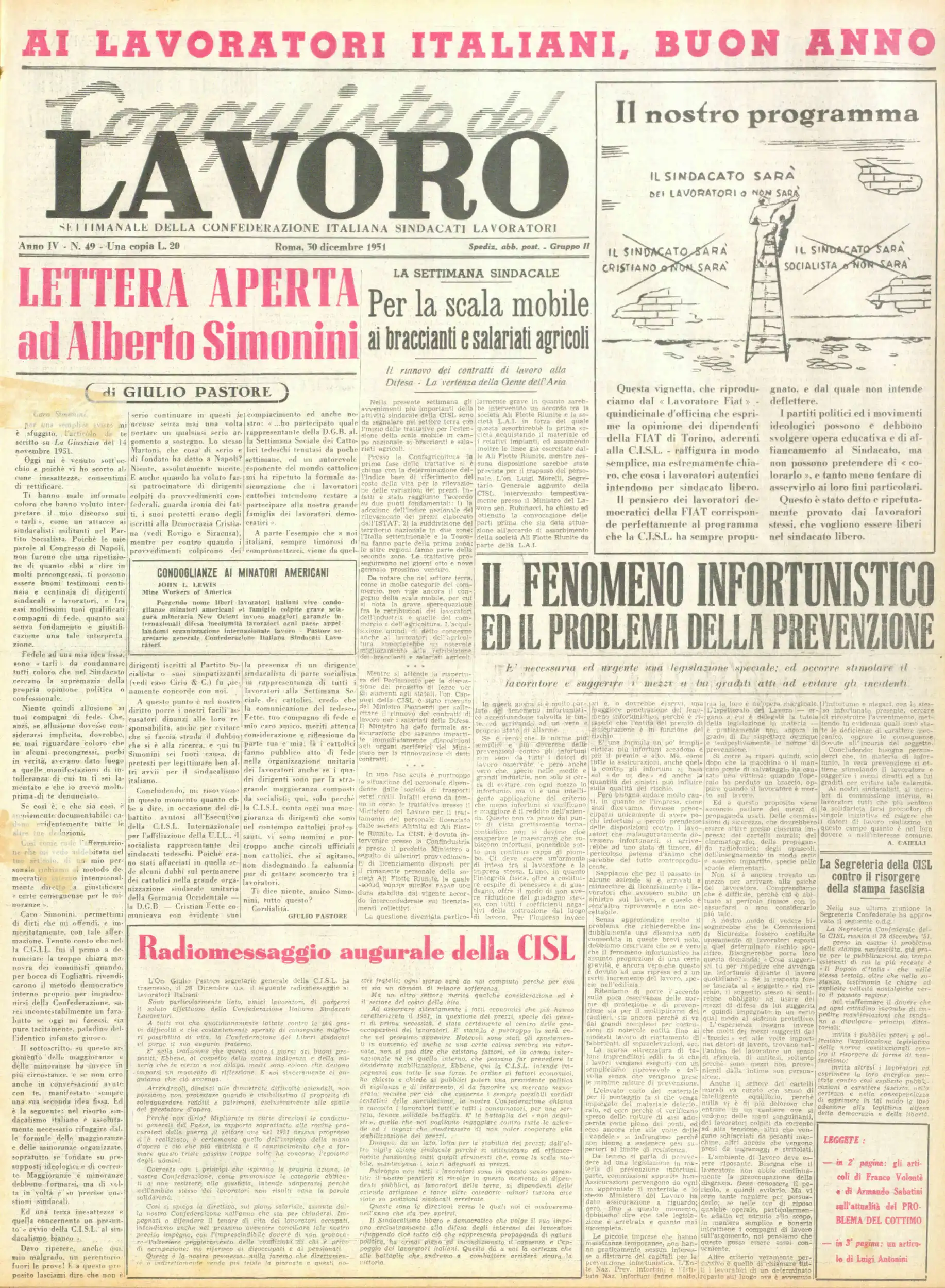 Conquiste del Lavoro del 30/12/1951 N. 49 Anno 4
