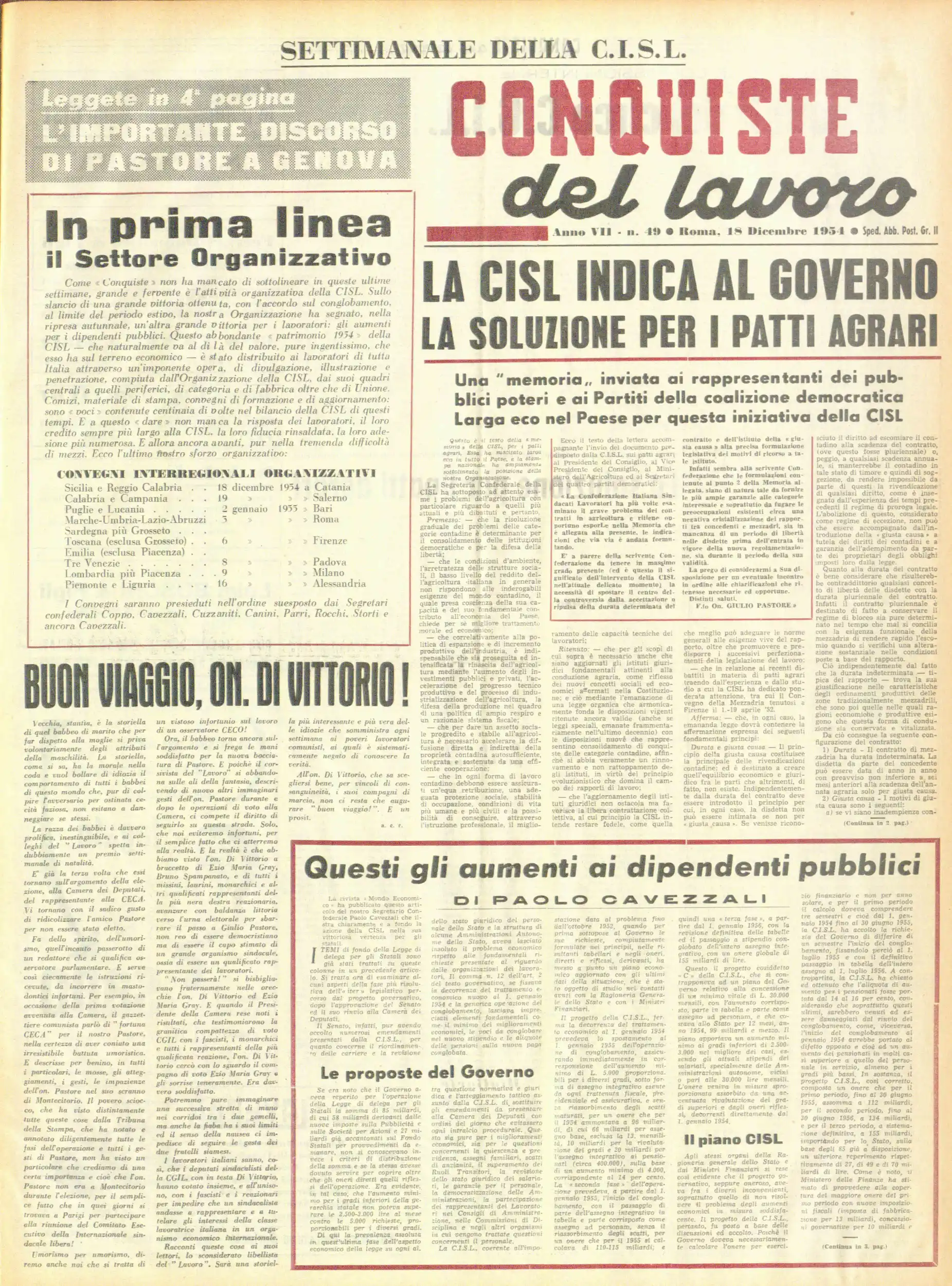 Conquiste del Lavoro del 18/12/1954 N. 49 Anno 7