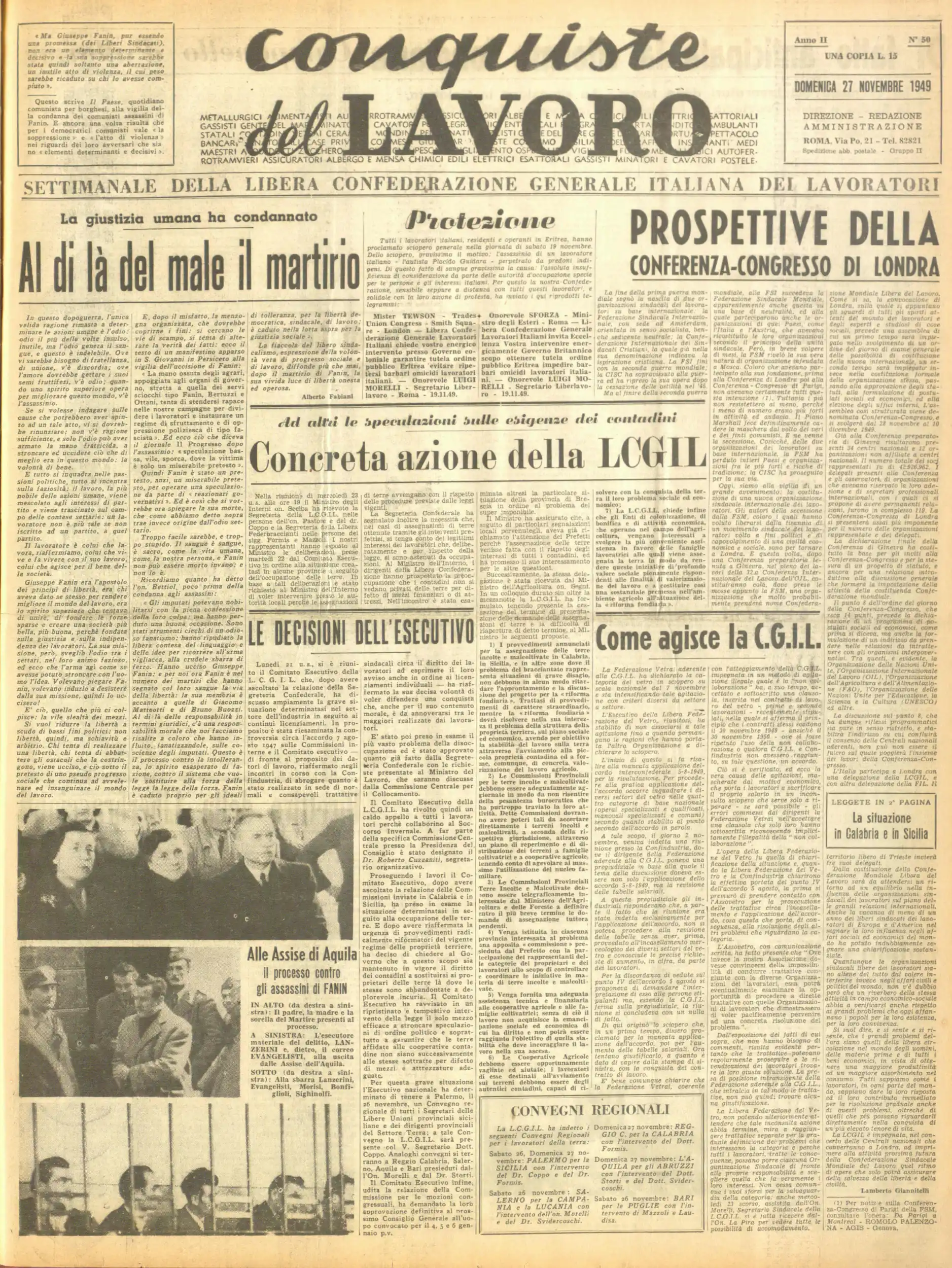 Conquiste del Lavoro del 27/11/1949 N. 50 Anno 2