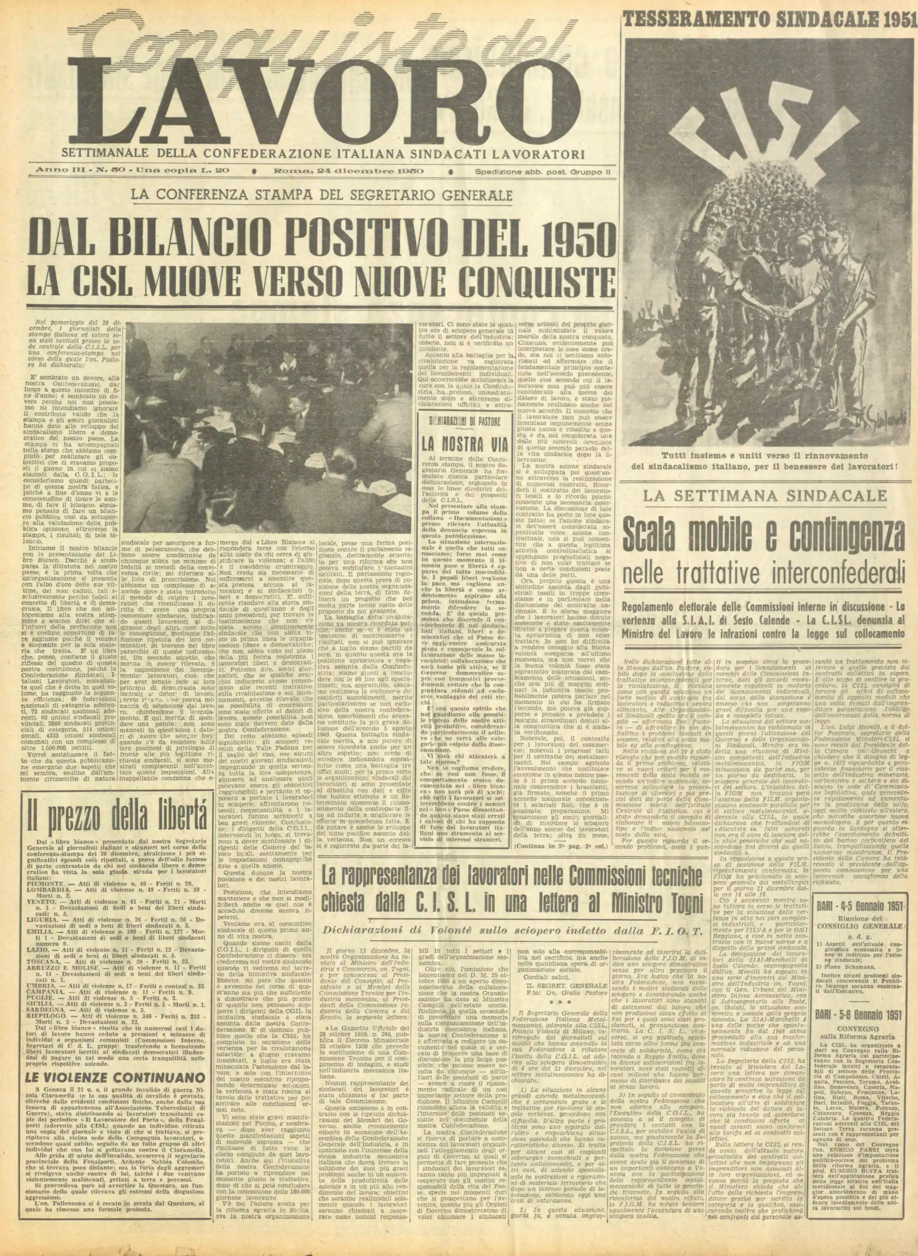 Conquiste del Lavoro del 24/12/1950 N. 50 Anno 3