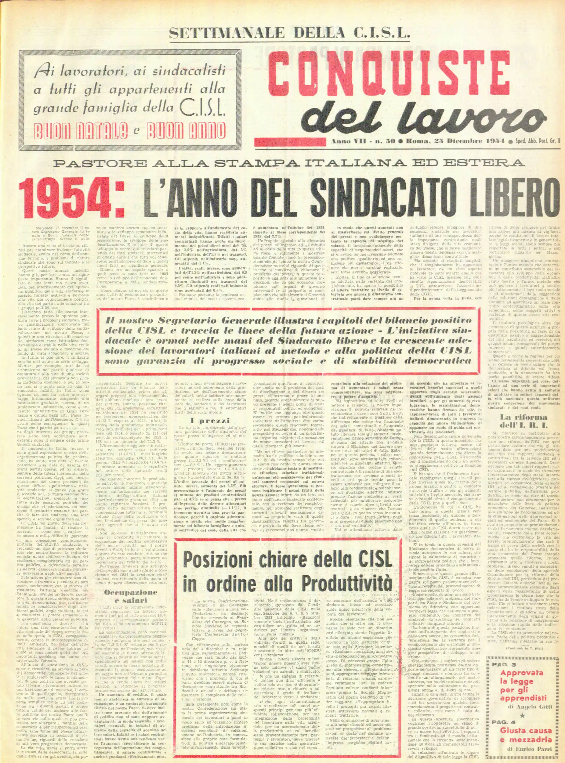 Conquiste del Lavoro del 25/12/1954 N. 50 Anno 7