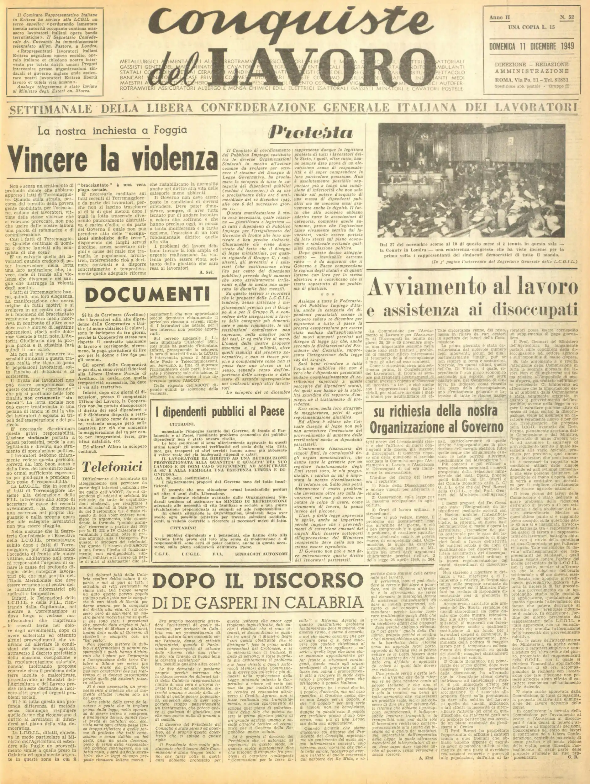 Conquiste del Lavoro del 11/12/1949 N. 52 Anno 2