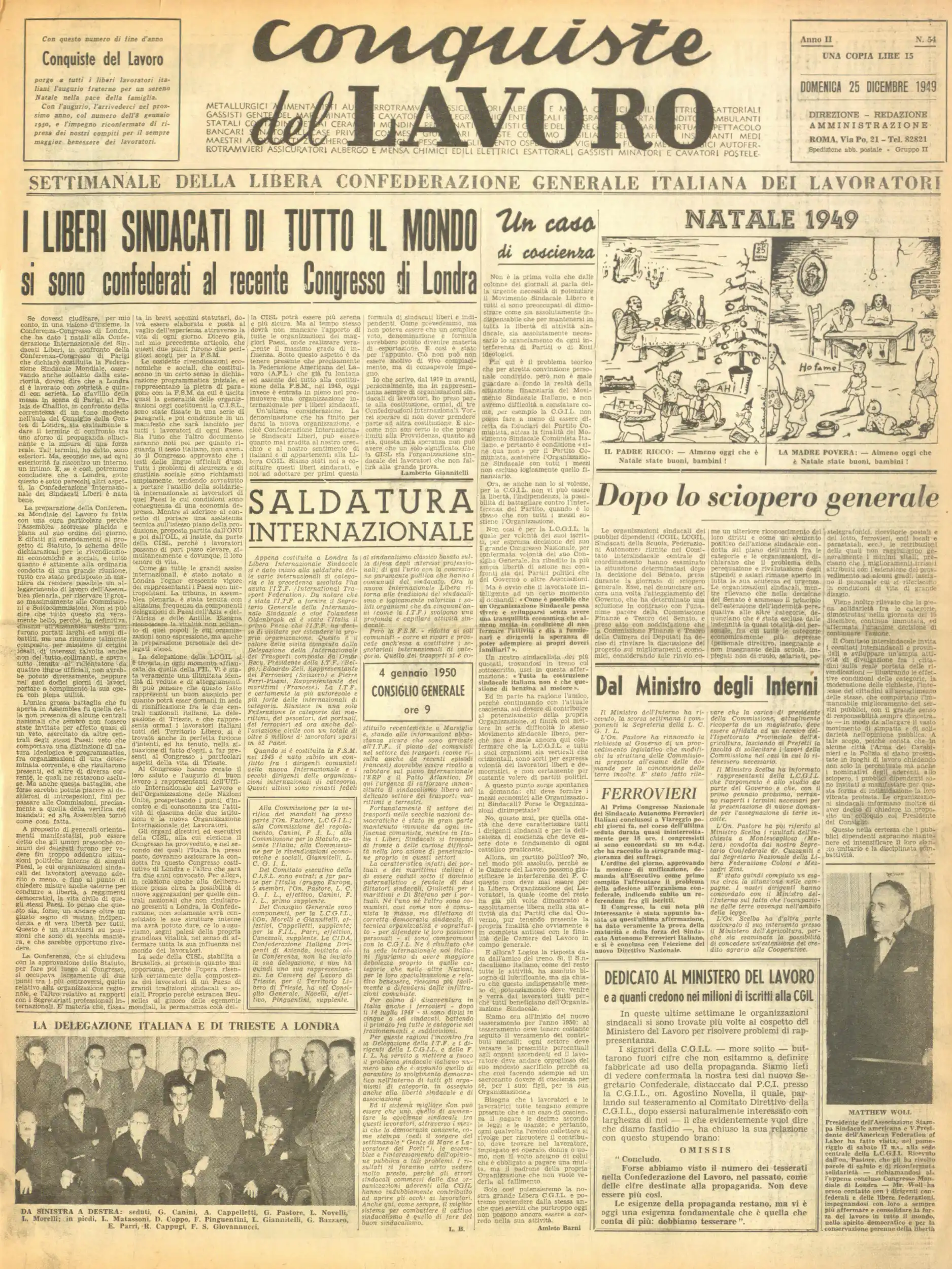 Conquiste del Lavoro del 25/12/1949 N. 54 Anno 2